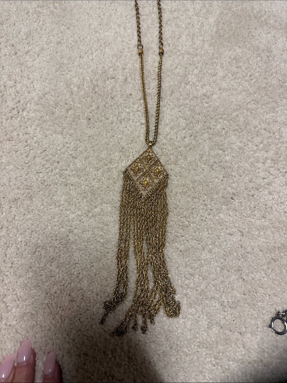 Stella & Dot Gold Tassel Diamond-Shaped Pendant Necklace